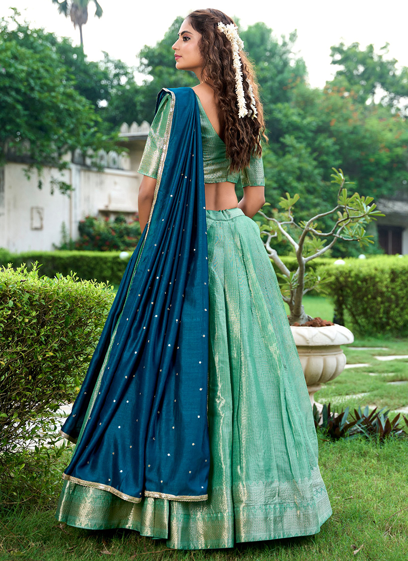 Elegance In Simplicity Green Vichitra Silk Lehenga With Classic Plain Look And Paithani Lace Border